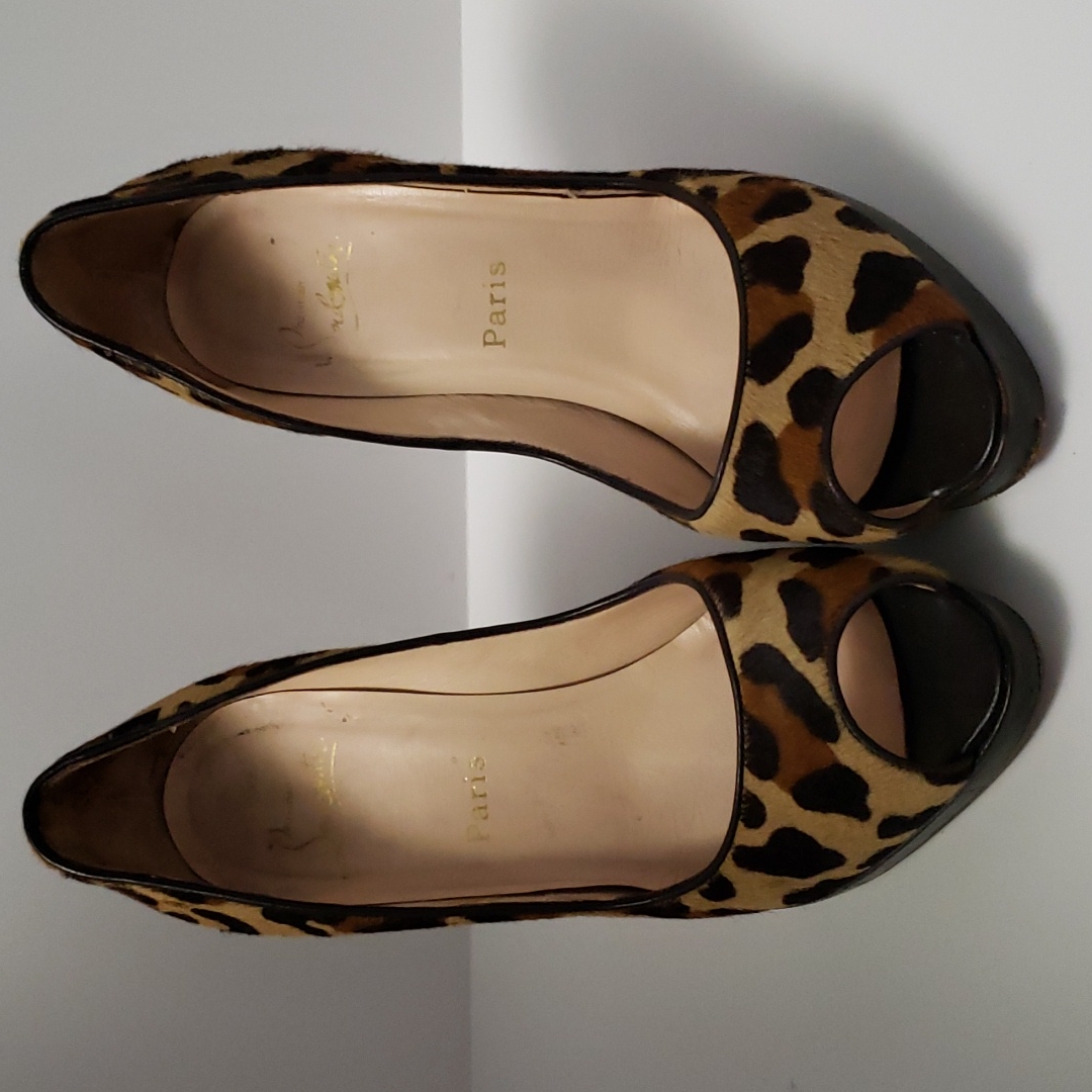 Christian Louboutin Leopard Print Peep-Toe Heels
